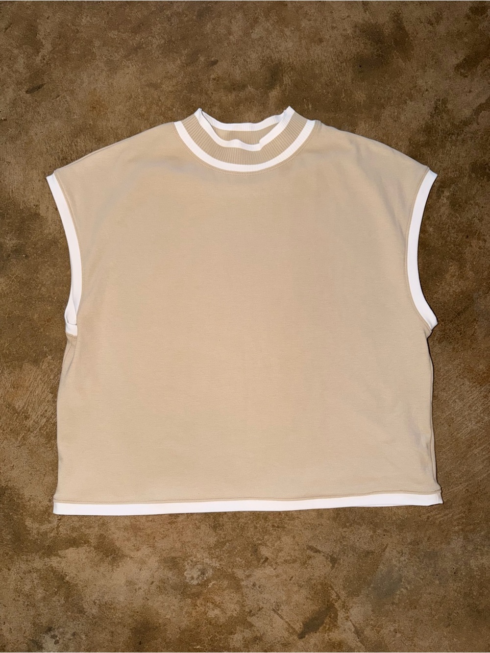 CALIA Beige White Mock Neck Sleeveless Pullover Top M Athleisure Sporty Tank
